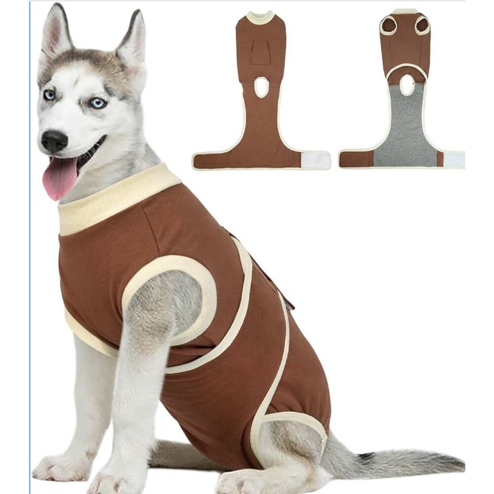 Dog Recovery Suit, Anti Licking, Cone Alternative, in Brown, Medium (14-25LB)